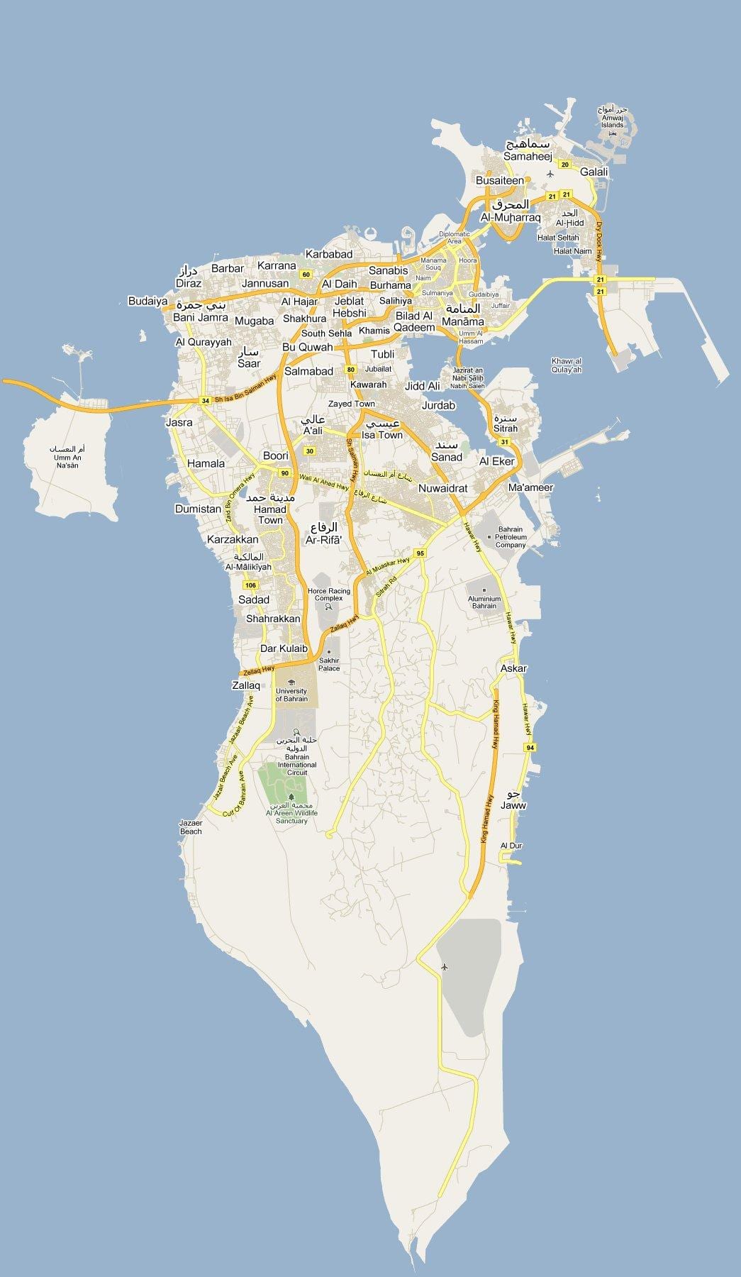 แผนที่ของถนนแผนที่ของบาห์เรน