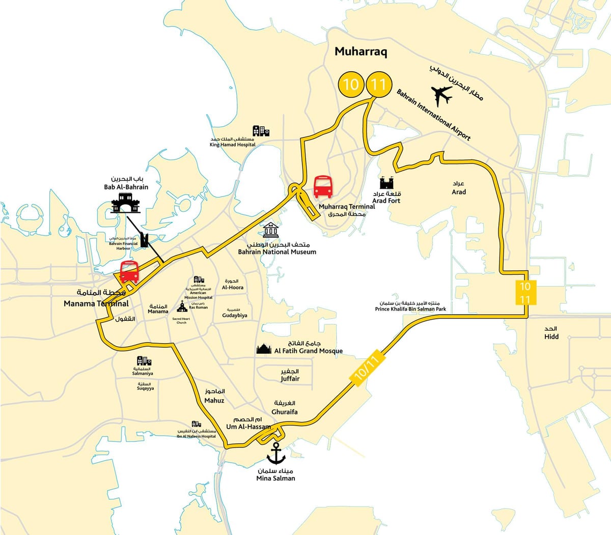 แผนที่ของบาห์เรนขับรถโรงเรียนถนน