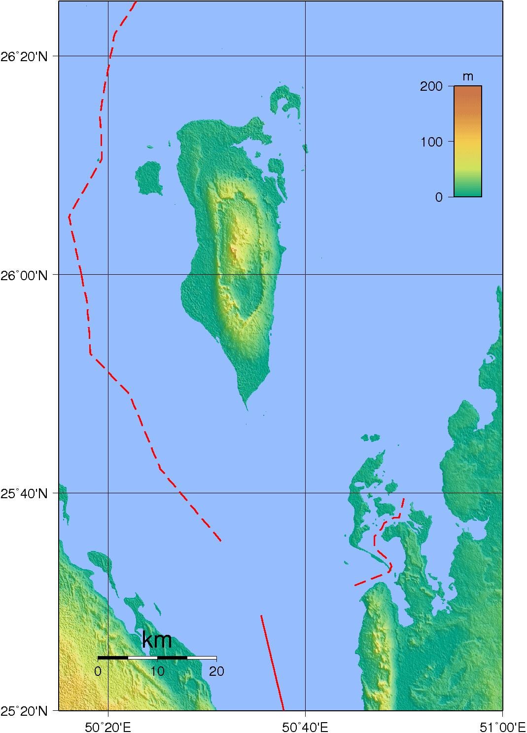 แผนที่ของทางกายภาพบาห์เรน