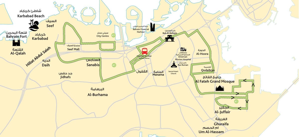 แผนที่ของเมืองศูนย์กลางบาห์เรน